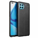 Teleplus Oppo Reno4 Deri Dokulu Silikon Siyah Kılıf