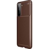 Teleplus Samsung Galaxy S21 Plus 5G Kılıf Karbon Dokulu Negro Silikon Kahverengi + Tam Kapatan Ekran Koruyucu + Kamera Koruyucu Kılıf