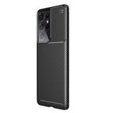 Teleplus Samsung Galaxy S21 Ultra 5g Karbon Dokulu Negro Tam Kapatan Ekran Koruyucu Lacivert Silikon Cep Telefonu Kılıf