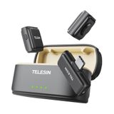 TELESIN° Kablosuz Lavalier Mikrofon, Mini Mikrofon, iPhone, Android PC Kamerası için, Kablosuz Takılabilir Mikrofon, Video Kayıtları için Tek Tıklamayla Gürültü Azaltma, Vlog, YouTube (2TX + 1RX+Şarj