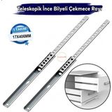 Teleskobik İnce Bilyeli Bilyalı Dolap Çekmece Rayı Sürgüsü Metal En 1.7 Cm 17 Mm Uzunluk 40,6 Cm 406
