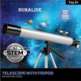 Teleskop 100 Kat Yakınlaştırma 50MM Eğitici Astronomik Uzay Doğa Ay Gözlem Teleskobu + Tripod - Çok Renkli