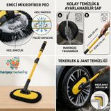 Teleskopik Saplı Uzayan Egimli Dönebilen Mikrofiber Başlıklı Araç Yıkama Fırçası Mop Sarı Uzayıp Kısalan Sap 50 - 110 Cm Premium Şönil Araç Yıkama Mopu