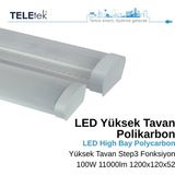 Teletek 100W 3 Kademeli Ayarlanabilir LED Aydınlatma Armatürü Beyaz Difüzör IP65 Polikarbon Yüksek Tavan Sıva Üstü, Endüstriyel - 3000K - Gün Işığı
