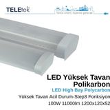Teletek 100W 3 Kademeli Ayarlanabilir ve Acil Durum Kitli LED Aydınlatma Armatürü Beyaz Difüzör IP65 Polikarbon Yüksek Tavan Sıva Üstü, Endüstriyel - 4000K - Gün Işığı
