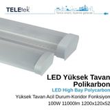 Teletek 100W 3 Koridor Fonksiyonlu ve Acil Durum Kitli LED Aydınlatma Armatürü Beyaz Difüzör IP65 Polikarbon Yüksek Tavan Sıva Üstü, Endüstriyel - 6500K - Beyaz