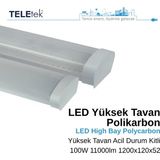 Teletek 100W Acil Durum Kitli Beyaz Difüzör IP65 Polikarbon Yüksek Tavan LED Aydınlatma Armatürü Sıva Üstü, Endüstriyel - 4000K - Gün Işığı