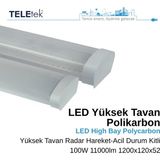 Teletek 100W Acil Durum Kitli ve Radar Hareket Sensörlü Beyaz Difüzör IP65 Polikarbon Yüksek Tavan LED Aydınlatma Armatürü Sıva Üstü, Endüstriyel - 4000K - Gün Işığı
