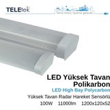 Teletek 100W Radar Hareket Sensörlü Beyaz Difüzör IP65 Polikarbon Yüksek Tavan LED Aydınlatma Armatürü Sıva Üstü, Endüstriyel - 3000K - Günışığı