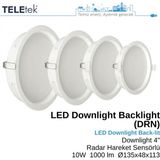 Teletek 10W Plastik Derin Kasa LED Downlight 4 Radar Hareket Sensörlü Backlight Slim Yuvarlak Beyaz Işık Spot Sıva Altı Panel Armatür , IP44 Ince Kasa Spot Aydınlatma - 6500K - Beyaz