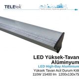 Teletek 110W IP65 Alüminyum 120 cm Yüksek Tavan Acil Durum Kitli LED Aydınlatma Armatürü Sıva Üstü, Endüstriyel Ofis Depo - 4000K - Gün Işığı