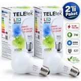Teletek 12-48 VDC/VAC 7W LED Ampul E27 6500K Beyaz Işık 2'li Paket – Karavan, Tekne, Akü ve Güneş Enerjisi Sistemleri İçin