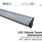 Teletek 75W IP65 Alüminyum 90 cm Yüksek Tavan LED Aydınlatma Armatürü Sıva Üstü, Endüstriyel Ofis Depo - 6500K - Beyaz