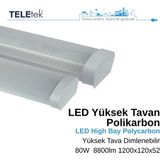 Teletek 80W 3 Dimlenebilir LED Aydınlatma Armatürü Beyaz Difüzör IP65 Polikarbon Yüksek Tavan Sıva Üstü, Endüstriyel - 6500K - Beyaz