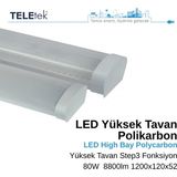 Teletek 80W 3 Kademeli Ayarlanabilir LED Aydınlatma Armatürü Beyaz Difüzör IP65 Polikarbon Yüksek Tavan Sıva Üstü, Endüstriyel - 4000K - Gün Işığı