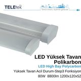 Teletek 80W 3-Step Fonksiyon ve Acil Durum Kitli LED Aydınlatma Armatürü Beyaz Difüzör IP65 Polikarbon Yüksek Tavan Sıva Üstü, Endüstriyel - 6500K - Beyaz