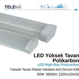 Teletek 80W Acil Durum Kitli ve Radar Hareket Sensörlü Beyaz Difüzör IP65 Polikarbon Yüksek Tavan LED Aydınlatma Armatürü Sıva Üstü, Endüstriyel - 3000K - Günışığı