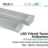 Teletek 80W Radar Hareket Sensörlü Beyaz Difüzör IP65 Polikarbon Yüksek Tavan LED Aydınlatma Armatürü Sıva Üstü, Endüstriyel - 6500K - Beyaz