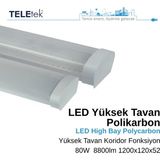 Teletek Beyaz Difüzör IP65 Polikarbon Yüksek Tavan LED Aydınlatma Armatürü Sıva Üstü 80W, Endüstriyel - 3000K - Günışığı