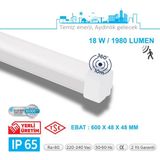 Teletek LED Etanj 18W Radar Hareket Sensörlü Aydınlatma - Otopark, Depo ve Garaj Tipi - Su Geçirmez Tavan Lambası - BEYAZ GÖVDE - 3000K - Gün Işığı