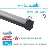 Teletek LED Etanj 18W Radar Hareket Sensörlü Aydınlatma - Otopark, Depo ve Garaj Tipi - Su Geçirmez Tavan Lambası - SİYAH GÖVDE - 6500K - Beyaz