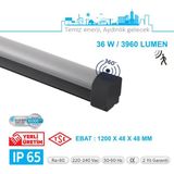 Teletek LED Etanj 36W Radar Hareket Sensörlü Aydınlatma - Otopark, Depo ve Garaj Tipi - Su Geçirmez Tavan Lambası - SİYAH GÖVDE - 3000K - Gün Işığı