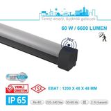 Teletek LED Etanj 60W Radar Hareket Sensörlü Aydınlatma - Otopark, Depo ve Garaj Tipi - Su Geçirmez Tavan Lambası - SİYAH GÖVDE - 6500K - Beyaz