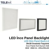 Teletek LED Ince Panel Armatür 30X30 cm (295X295 Mm) Backlight 36W 3960 Lümen Acil Durum Kitli (3 Saat) IP20 Asma Tavan Tipi