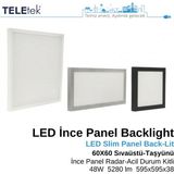 Teletek LED Ince Panel Armatür 60X60 cm (595X595 Mm) Backlight 48W 5280 Lümen Radar Sensörlü Acil Durum Kitli (3 Saat) IP20 Sıva Üstü ve Taşyünü Asma Tavan Tipi