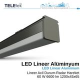 Teletek Siyah Kasa Acil Durum ve Radar Hareket Sensörlü Lineer 60W LED Armatür, Modern LED Sarkıt Aydınlatma - 4000K - Gün Işığı