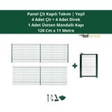 Telfence Panel Çit Takım 11 Metre ( 4 Çit + 4 Direk + Mandallı Kapı ) Avantaj Paketi Bahçe Çiti - 120 x 1100 Cm - Yeşil