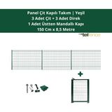 Telfence Panel Çit Takım 8,5 Metre ( 3 Çit + 3 Direk + Mandallı Kapı ) Avantaj Paketi Bahçe Çiti - 150 x 850 Cm - Yeşil