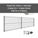 Telfence Panel Çit Takımı ( 2 Çit + 3 Direk ) Avantaj Paketi Bahçe Çiti - 5 Metre - 150 x 500 Cm - Antrasit