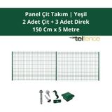 Telfence Panel Çit Takımı ( 2 Çit + 3 Direk ) Avantaj Paketi Bahçe Çiti - 5 Metre - 150 x 500 Cm - Yeşil