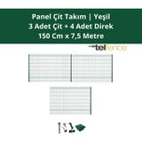 Telfence Panel Çit Takımı ( 3 Çit + 4 Direk ) Avantaj Paketi Bahçe Çiti - 7,5 Metre - 150 x 750 Cm - Yeşil