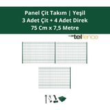 Telfence Panel Çit Takımı ( 3 Çit + 4 Direk ) Avantaj Paketi Bahçe Çiti - 7,5 Metre - 75 x 750 Cm - Yeşil