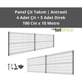 Telfence Panel Çit Takımı ( 4 Çit + 5 Direk ) Avantaj Paketi Bahçe Çiti - 10 Metre - 100 x 1000 Cm - Antrasit