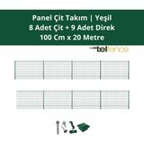Telfence Panel Çit Takımı ( 8 Çit + 9 Direk ) Avantaj Paketi Bahçe Çiti - 20 Metre - 100 x 2000 Cm - Yeşil