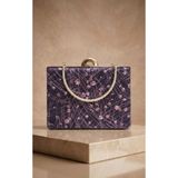 Telli Art Mor Parıltılı Zarif Abiye Çanta Altın Rengi Metal Detaylı 15x23 cm