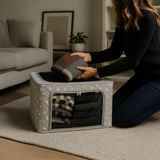 Telli Dolap Düzenleyici Kutu (40X50X30 Cm) - Katlanabilir, Dik Duran Kumaş Saklama Organizeri | Önden ve Üstten Açılır (Gri Puantiyeli) - Standart - Çok Renkli