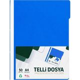 Telli Dosya Mavi A4 – 50'li Paket Plastik Klasör Delikli - 41 Delft Blue