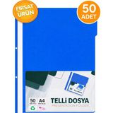 Telli Dosya Mavi A4 – 50'li Paket Plastik Klasör Delikli - 50 Adet
