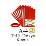 Telli Dosya Plastik A4 10 Lu 1 Paket Poşet Dosyalara Uyumlu Ekonomik Kaliteli Şeffaf Kapak Telli Dosya Okul Büro Ofis - Kırmızı