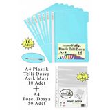 Telli Dosya Plastik A4 10 Lu Ve Poşet Dosya 50 Li 1 Paket Ekonomik Kaliteli Şeffaf Kapak Telli Dosya Okul Büro Ofis