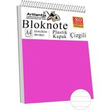 Telli Masaüstü Not Defteri Çizgili A4 1 Adet Masa Üstü Plastik Kapaklı Spiralli Bloknot Blocknote 80 Yaprak Okul Ofis - Pembe