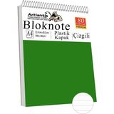 Telli Masaüstü Not Defteri Çizgili A4 1 Adet Masa Üstü Plastik Kapaklı Spiralli Bloknot Blocknote 80 Yaprak Okul Ofis - Yeşil