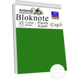 Telli Masaüstü Not Defteri Çizgili A5 Orta Boy 1 Adet Masa Üstü Plastik Kapaklı Spiralli Bloknot Blocknote 80 Yaprak - Yeşil