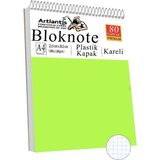 Telli Masaüstü Not Defteri Kareli A4 1 Adet Masa Üstü Plastik Kapaklı Spiralli Bloknot Blocknote 80 Yaprak Okul Ofis - Açık Yeşil