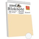 Telli Masaüstü Not Defteri Kareli A4 1 Adet Masa Üstü Plastik Kapaklı Spiralli Bloknot Blocknote 80 Yaprak Okul Ofis - Krem