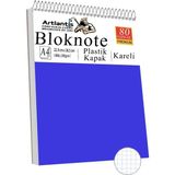 Telli Masaüstü Not Defteri Kareli A4 1 Adet Masa Üstü Plastik Kapaklı Spiralli Bloknot Blocknote 80 Yaprak Okul Ofis - Mavi